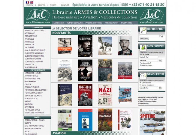 Librairie sur l'histoire militaire, l'aviation.