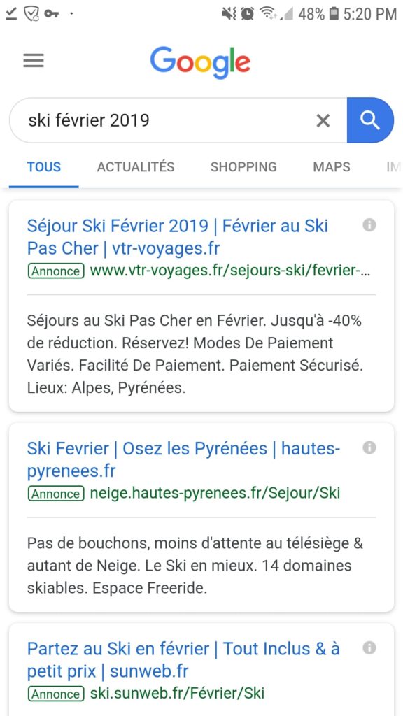 publicité Google mobile